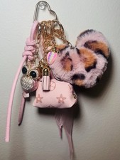 Gold  Pink Keychain Set With Mini Bag Charm