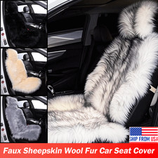 1 Pcs Sheepskin Car Seat Cover Fluffy Fuzzy Soft Warm Front Protector For Jeep