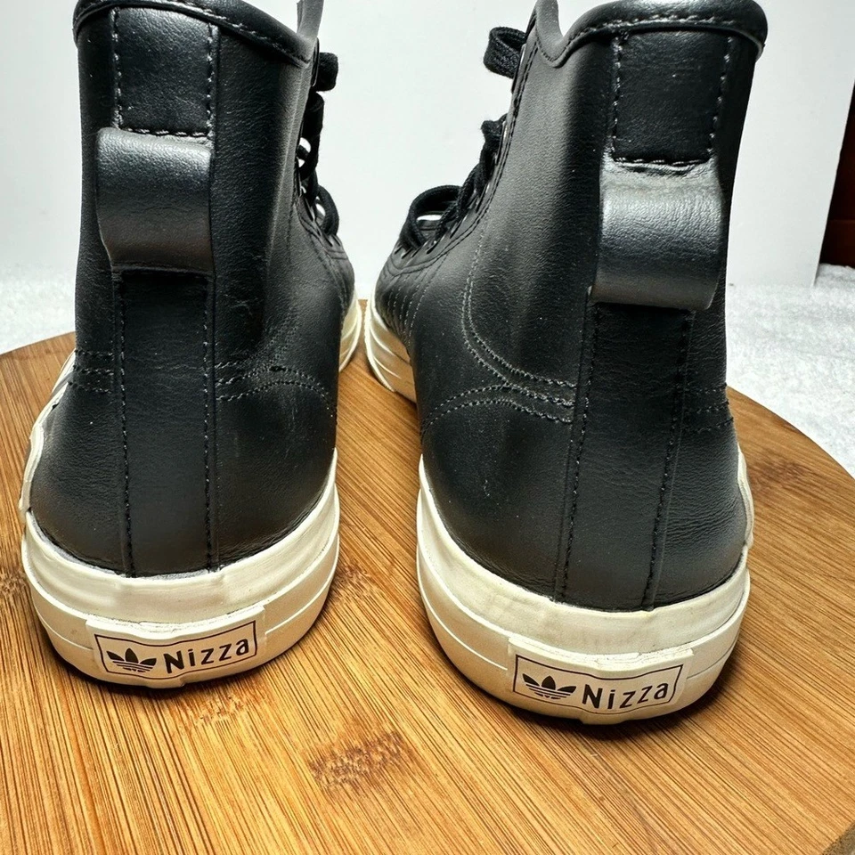 Adidas Originals Nizza Black and White Leather High-Tops Sneakers Men's 8.5 - Image 3 of 4