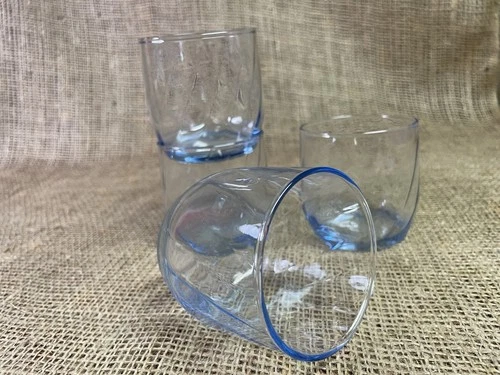 Vintage - Set of 4, Anchor Hocking Blue Optic Swirl - 3” Short Tumbler Glasses