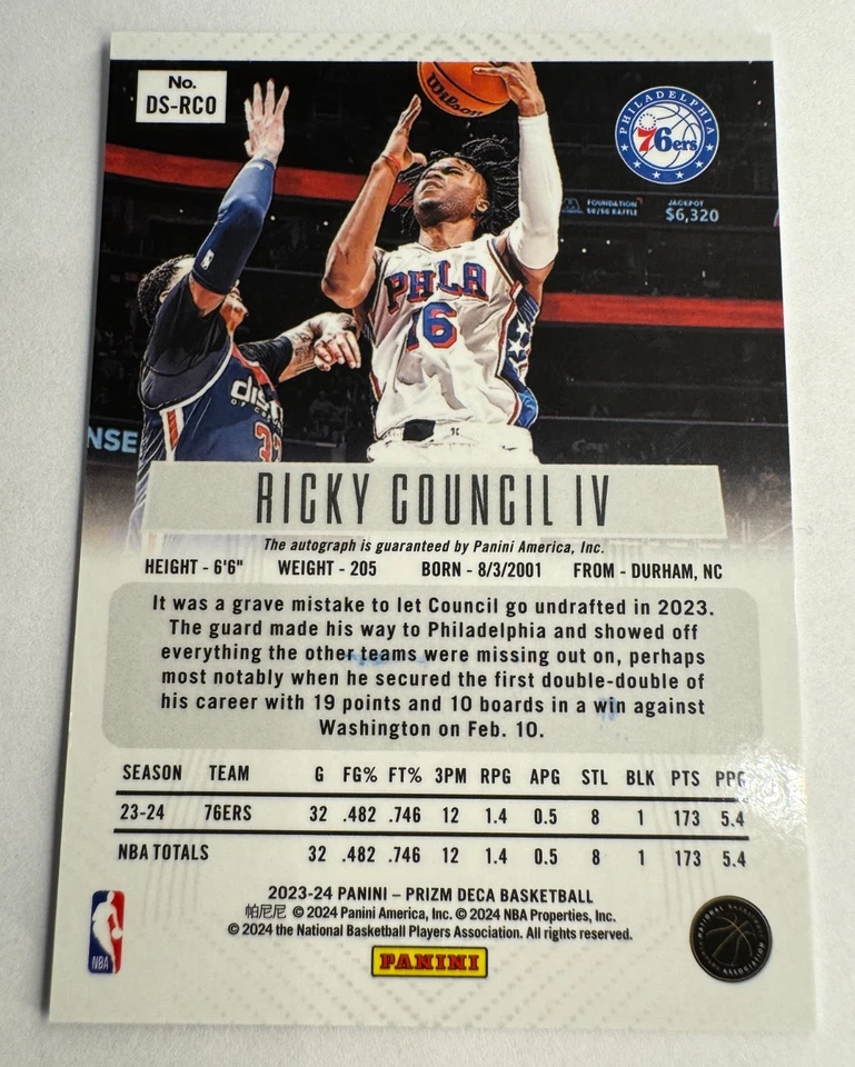 Ricky Council IV 2023-24 Panini Prizm Deca Signatures #DS-RCO (AU, RC) - Image 2 of 2