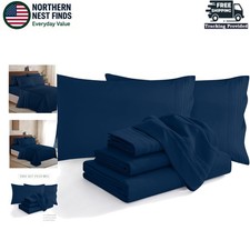 Luxury 6-Piece King Size Microfiber Bedding Set - Wrinkle  Fade Resistant, Navy