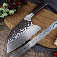 Serbian Chef Knife 8inch Butcher Cleaver Hand Forged Blade Full Tang Wood Handle