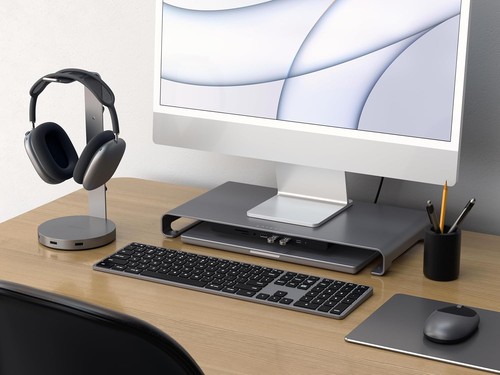 Supporto Monitor Hub USB C per Scrivania con Porta Dati USB-C, 3 Porte USB 3.0, Micro... - Foto 9 di 9
