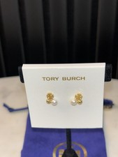 Tory Burch Gold Tone and Pearl Stud Earrings