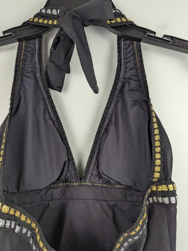 La Blanca Women's Stretch Metallic One-Piece Swimsuit Black Size 10 Gold Silver - Picture 9 of 13