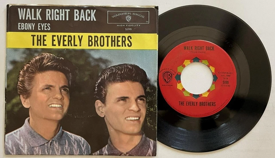 The Everly Brothers Ebony Eyes / Walk Right Back 45 rpm PS Warner Bros vg+ - Image 2 of 2