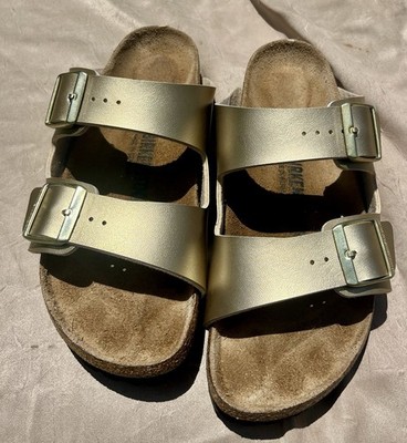 Birkenstock Women s Metallic Gold Two-Buckle AdjustableSlide Sandal US 10 m