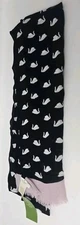 Kate Spade Scarf Shawl "Swan" Oblong 100% Viscose Black & Pink 24" X 80" NWT