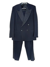 Vintage Hutchins Bros Tuxedo Size 46l Men Dark Blue Wool Double Breasted
