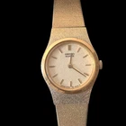 Vintage Seiko Quartz Ladies Gold Tone Watch Textured Linen Dial Safety Chain