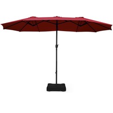 15 Ft Patio Double Sided Umbrella Outdoor Market Umbrella w/Crank Base Burgundy