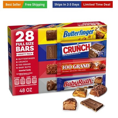 CRUNCH, Baby Ruth and 100 Grand, Bulk 28 Pack, Assorted Full Size Chocolate C...