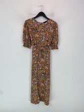New Look Black Orange Floral Maxi A-Line Dress Short Sleeve UK 18