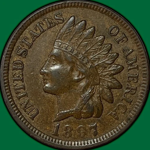 1897 Indian Head Cent Almost Uncirculated AU Coin #34108