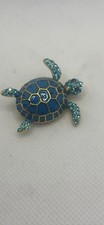 NWOT Blue Gold Rhinestone Enamel Turtle Brooch Pin 1.25  