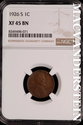 1926-S Lincoln Wheat Cent - NGC XF 45 BN - Scarce No Reserve #SLH225