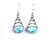 Lovely Natural Ocean Blue Larimar .925 Sterling Silver Dangle Earrings 2 inch