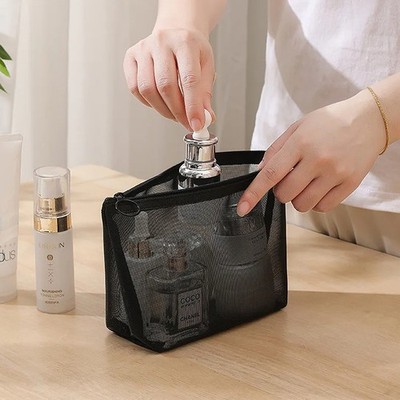 Mesh Clear Cosmetic Bags Small Large Black Makeup Bag Portable Storage Pouch