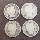Lot of 4 Barber Dimes 1901, 1903, 1904, 1907 Philadelphia 90% Silver Coins (017)