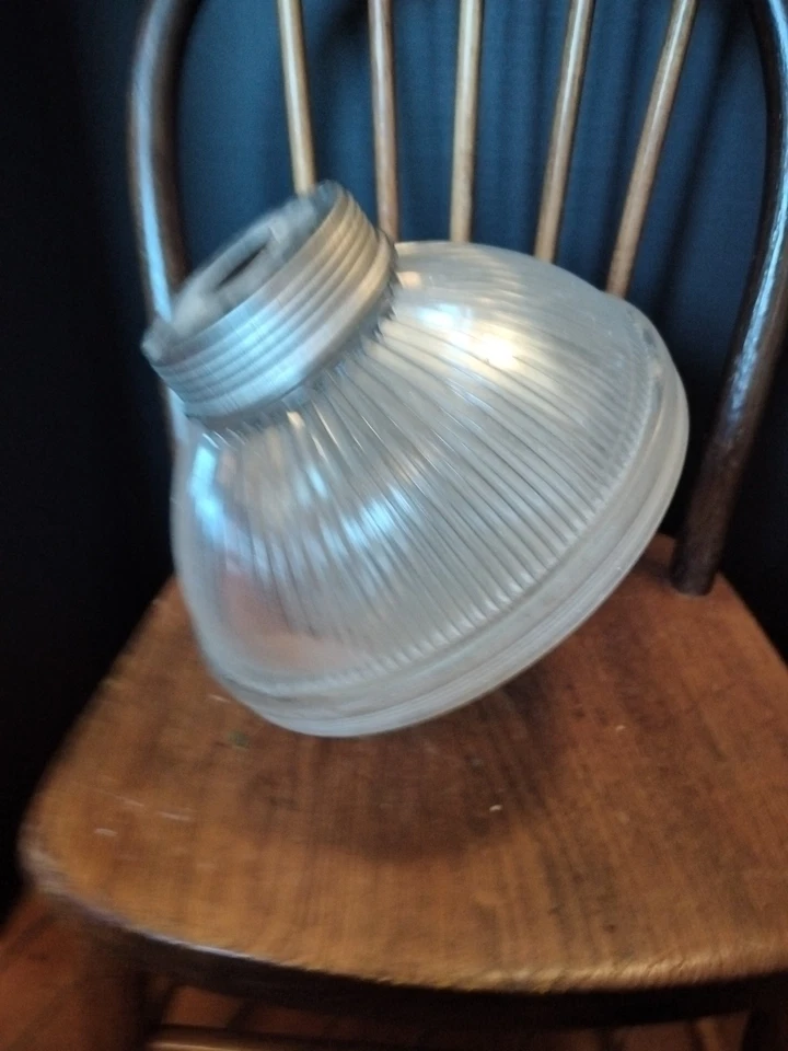 Lámpara de techo colgante industrial de vidrio texturizado holofano de 9" 721-22B? Reparación Foto 3 de 4