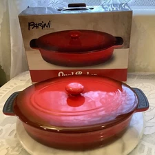 Parini Ceramic Oval Baker w/lid - Non Stick - Red - New w/box - Fast Ship