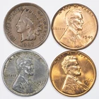 Four Coin Penny Collection Starter Set INDIAN HEAD + LINCOLN WHEAT + STEEL + BU