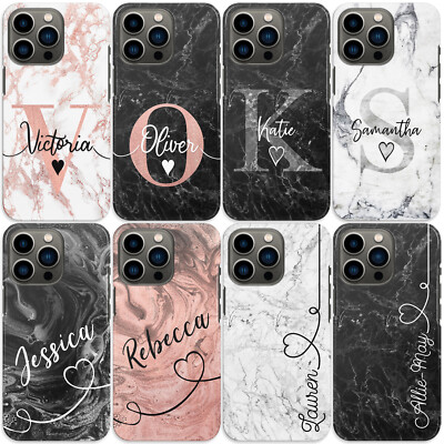 Personalisierte Handy-Hülle Initiale für iPhone 14/13/12 schwarz pink Marmor Hardcover