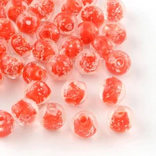 10 Glow In The Dark Glass Beads 8mm Lampwork Red Orange Jewelry Making Supplies 