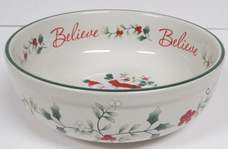 Cuenco de porcelana Pfaltzgraff Winterberry Santa Believe 7" vacaciones de Navidad Foto 4 de 4