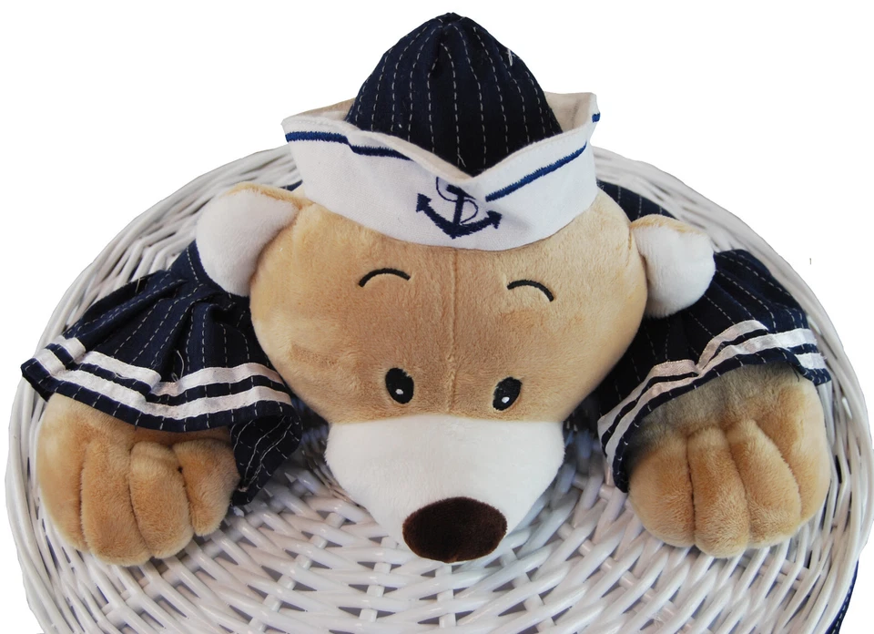 Wäschekorb weide rund weiß m. Plüschtier Marinebär 2x Varianten - Bild 4 von 4