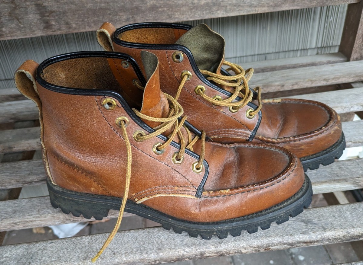 USA製80sヴィンテージ　HANOVER レザーシューズ　グレー　サイズ9D Vintage Hanover Cushioned Moc Toe Work Boots m/i USA 1980s Vibram