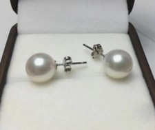 Excellent gloss NEW PERFECT 6- 7MM WHITE AKOYA PEARLS EARRING 14K WHITE GOLD