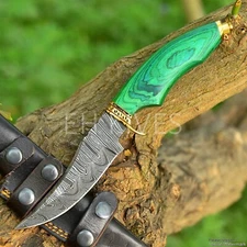 8'' Damascus Fixed Blade Knife - Handmade Hunting Skinner - Survival Outdoor