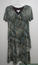 Vntg Dressbarn 3 Tiered Dress Green Print Crinkle Fabric Size 6