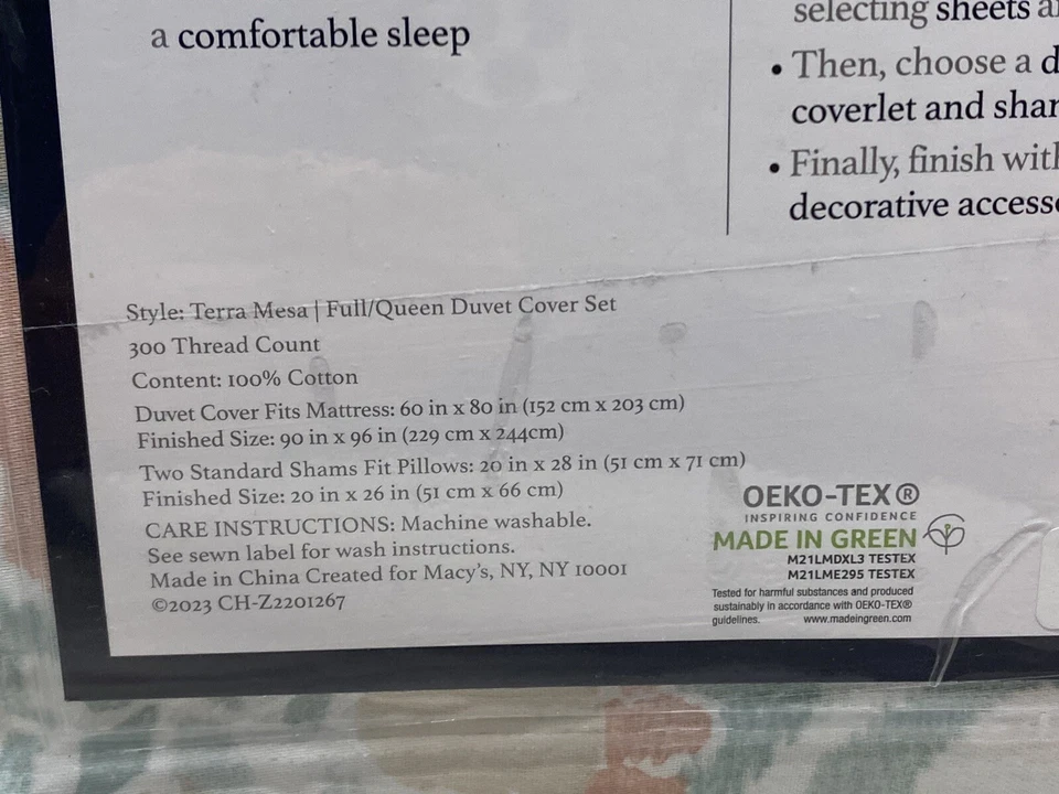 Juego completo de funda nórdica y fundas Charter Club Terra Mesa Aqua/Coral nuevo Foto 4 de 4