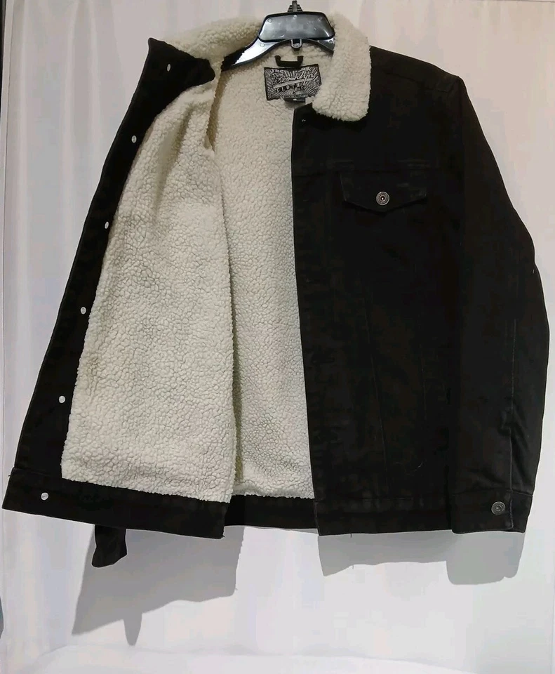Brooklyn Cloth Men’s Sherpa Denim Trucker Jacket Black Size Small #101 - Image 3 of 4