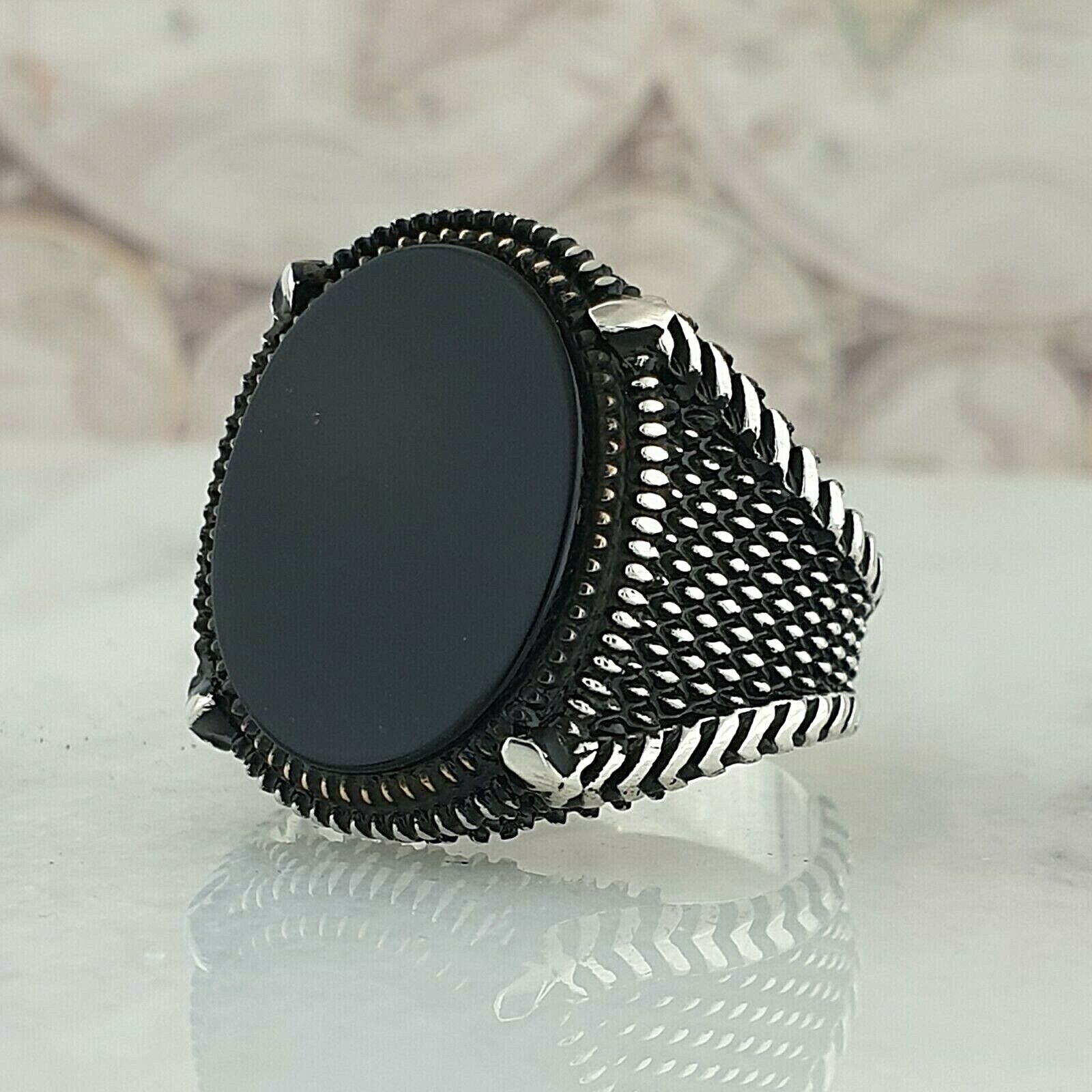 Claw Solid 925 Sterling Silver Mens Ring Black Onyx Gemstone Handmade Turkish  