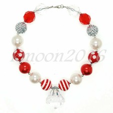 Fashion Women Red Chunky Beads Kids Gumball Bubblegum Necklace Pendant Crystal