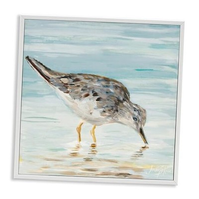 Sandpiper Hunting on Beach Coast Shallow Nautical 12L'' x 12W'' White Framed