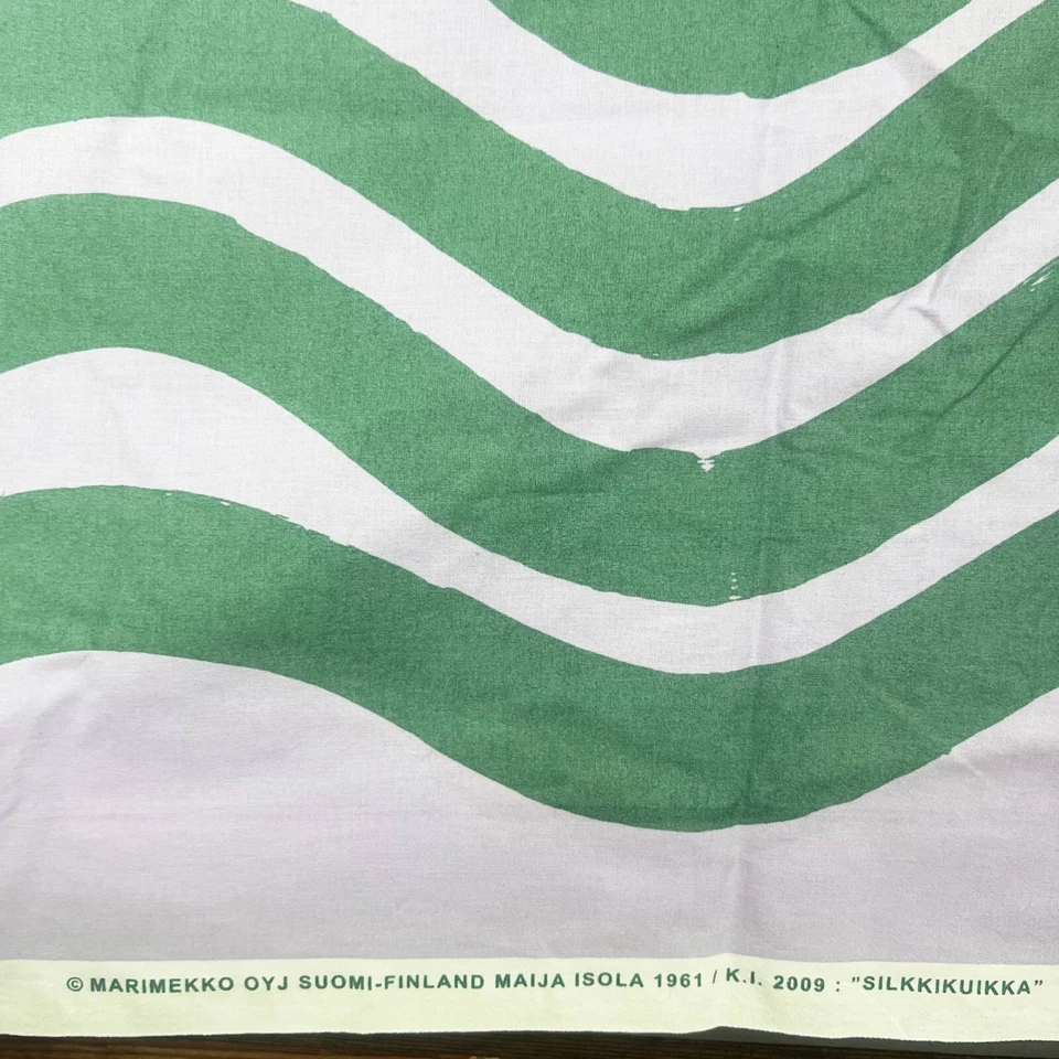 Marimekko Silkkikuikka cotton fabric purple & green wide wavy lines abstract - Image 3 of 4