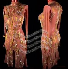 L2205 ballroom Specialty Adult Rhythm/ Latin samba dance dress UK10 US 8 skin