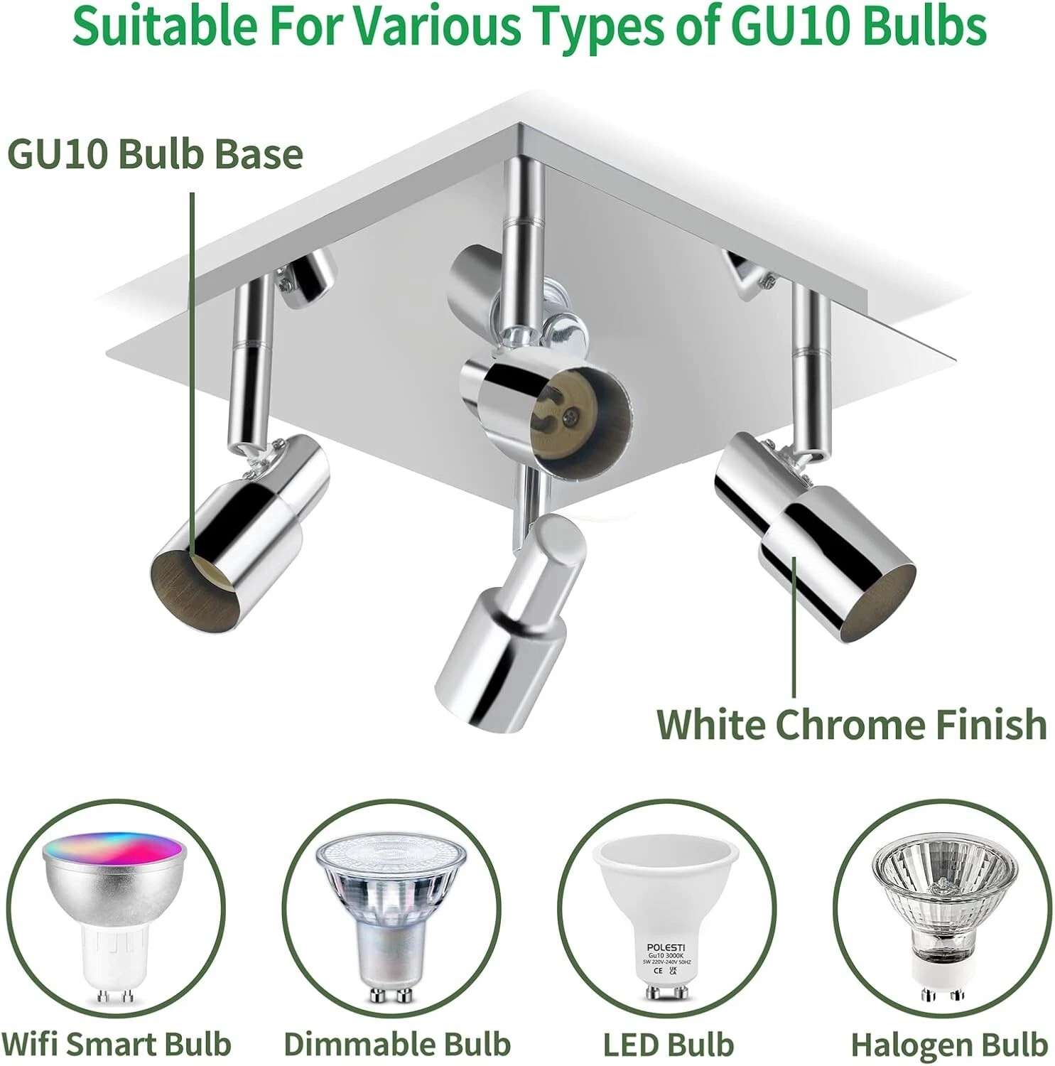 Adjustable 4 Way Fitting Chrome Ceiling Spotlight in UK – Buy Now!