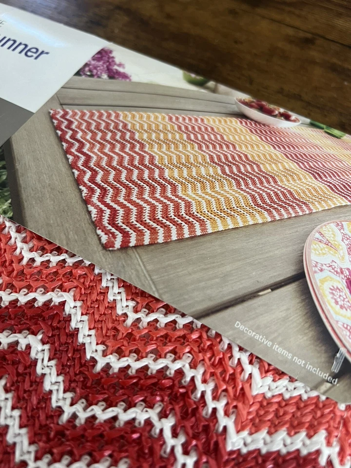 Better Homes & Gardens Table Runner Warm Striped Chevron 14 x 72" Orange Red NWT - Image 3 of 4