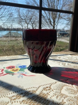 Anchor Hocking Royal Ruby Swirl Juice Glass 3.3'' Diameter ~3.8'' Tall