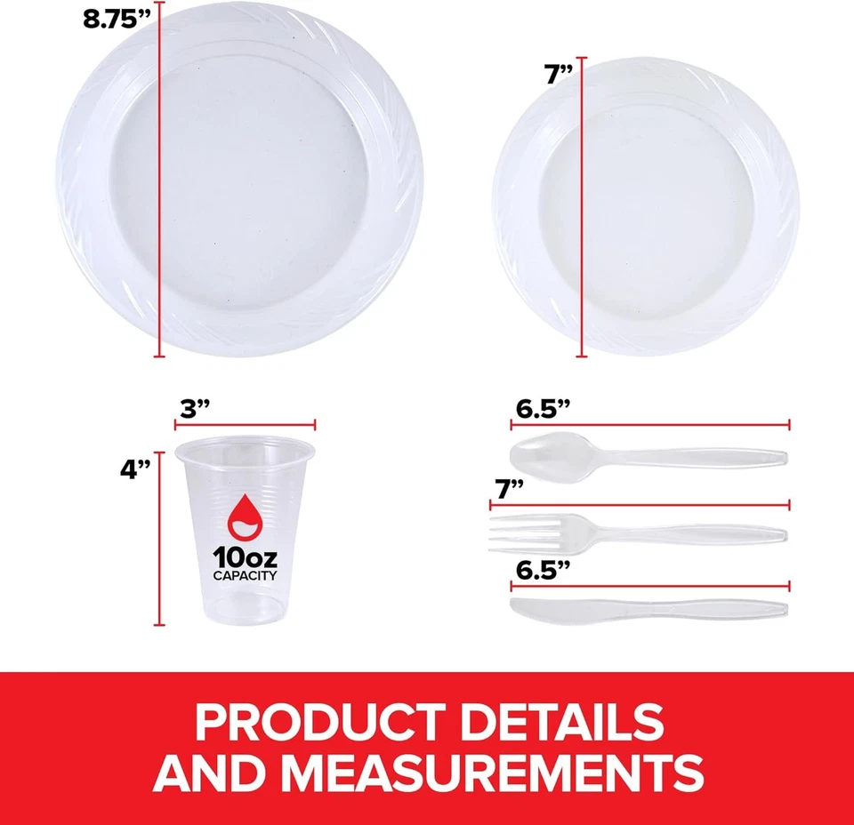 Juego de vajilla de plástico transparente de 780 piezas, servicio para 120 invitados, resistente cada uno Foto 3 de 4