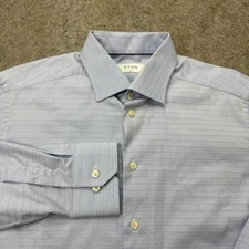 Eton Dress Shirt Men 42 16.5" Blue Striped Long Sleeve Slim Fit