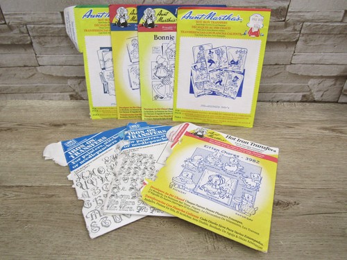 Vtg 7 Packs Mostly Unused Aunt Martha's Banar Designs Hot Iron On Transfers Misc