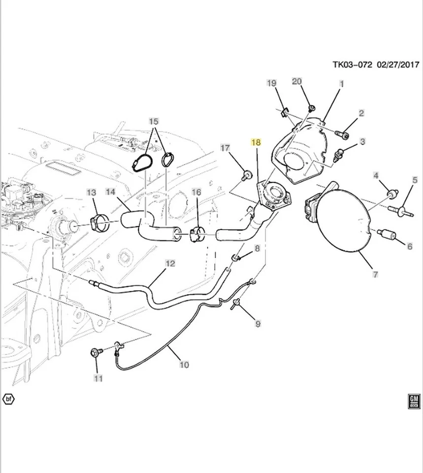 Sistema sin tapa de tubo de llenado de tanque de combustible GMC Sierra 1500 Sierra 2500HD 3500HD 2017 Foto 2 de 4