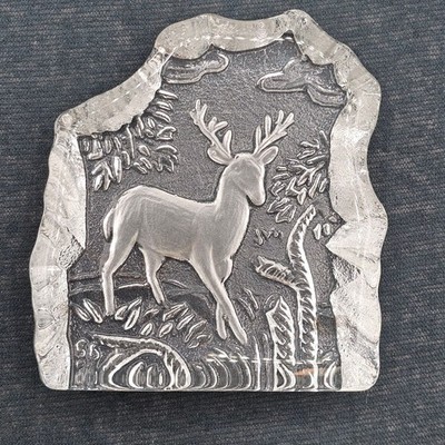 Vtg Frosted Stag Deer Art Glass Paperweight Woodland Cabin Lodge Decor Rustic